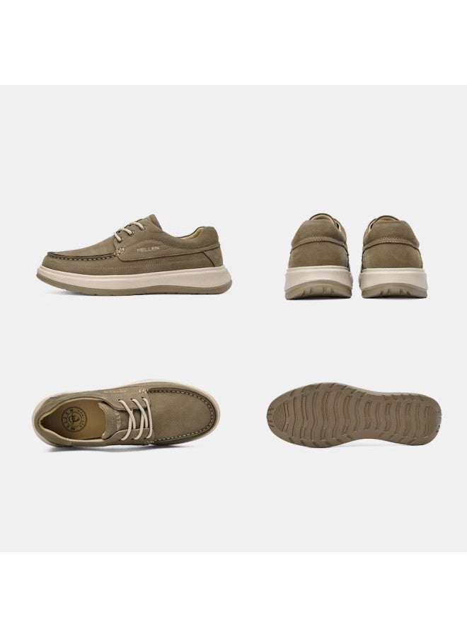 Mellen Soft Sole Lace-up Casual Leather Shoes Versatile Comfortable Breathable Durable Dad Shoes Mu767811 Light Khaki 37 - Image 3