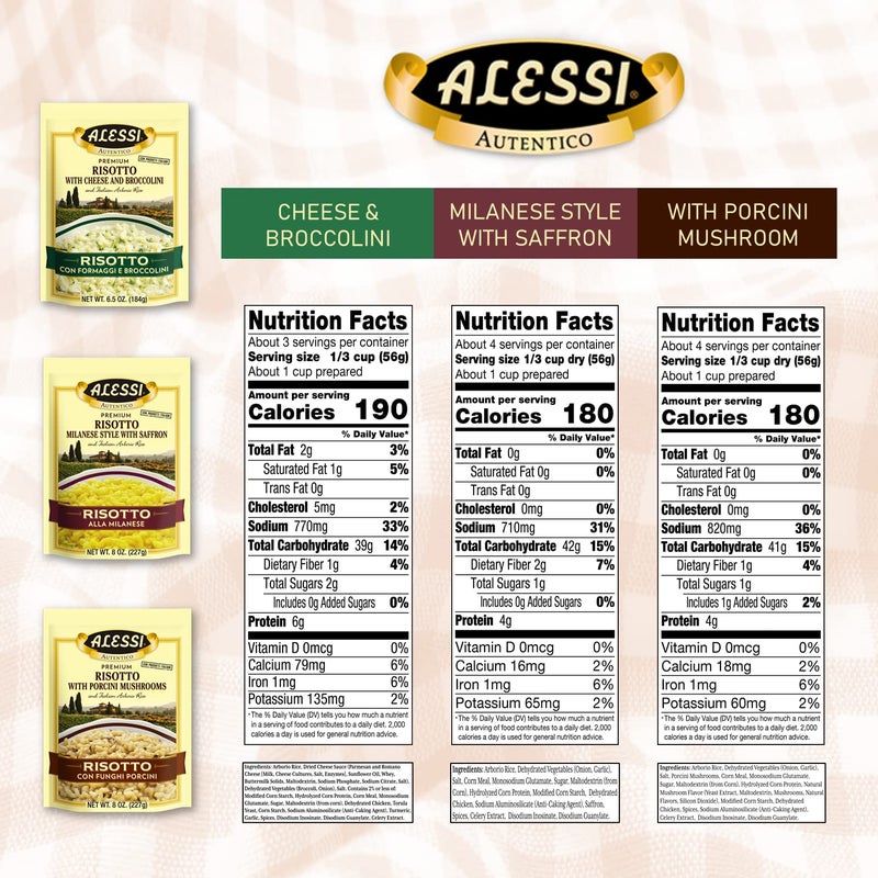 Alessi Autentico, Premium Seasoned Risotto, Italian Arborio Rice, Easy to Prepare, 8oz (Variety Pack, Pack of 3) - Image 2