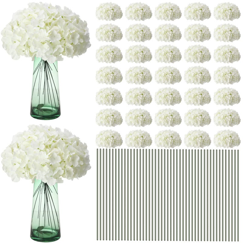 Unittype Unittype 100 Pieces Silk Hydrangea Artificial Flowers Heads with Stems Full Hydrangea Flowers for Wedding Centerpieces Bouquets DIY Floral Decorations for Home Indoor White 