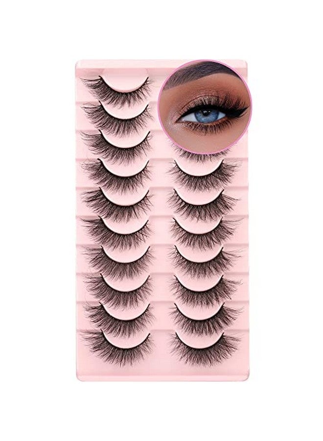 Geeneiya False Eyelashes Mink Lashes Natural Wispy Cat Eye Lashes Fluffy Pack 3D Strip Short Volume Fake Eyelashes 10 Pairs Fox Eye - Image 1