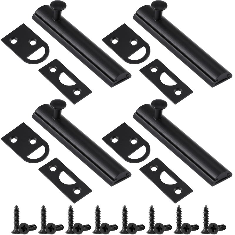 Lothee 4 Pcs Solid Brass Surface Bolt Door Slide Bolt Door Latches for Top of Slide Latch Lock(3",Matte Black) - Image 1