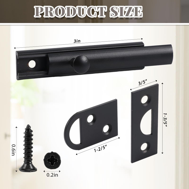 Lothee 4 Pcs Solid Brass Surface Bolt Door Slide Bolt Door Latches for Top of Slide Latch Lock(3",Matte Black) - Image 2