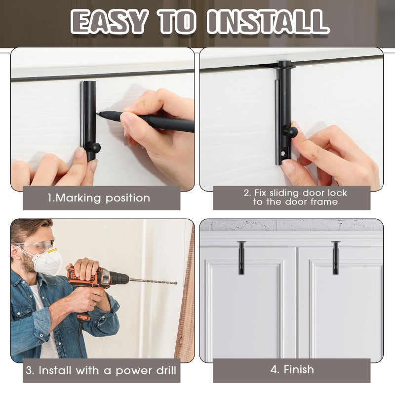 Lothee 4 Pcs Solid Brass Surface Bolt Door Slide Bolt Door Latches for Top of Slide Latch Lock(3",Matte Black) - Image 4
