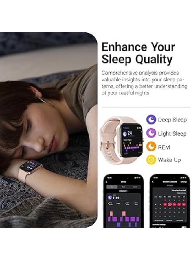 توزو ساعة TOZO S4 الذكية للرجال والنساء – شاشة لمس 1.78 بوصة، مكالمات عبر البلوتوث، 100 وضع رياضي، مراقبة معدل نبضات القلب والنوم، عداد خطوات، مقاومة للماء IP68، متوافقة مع Android وiOS، وردي - Image 3