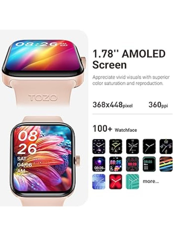 توزو ساعة TOZO S4 الذكية للرجال والنساء – شاشة لمس 1.78 بوصة، مكالمات عبر البلوتوث، 100 وضع رياضي، مراقبة معدل نبضات القلب والنوم، عداد خطوات، مقاومة للماء IP68، متوافقة مع Android وiOS، وردي - Image 2