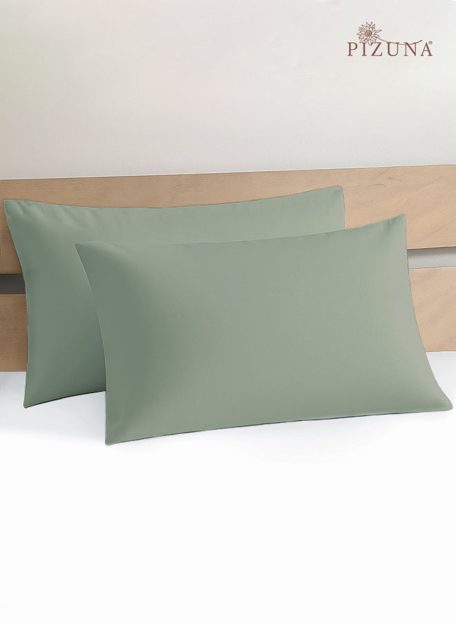Pure 100% Cotton Pillow Case 48 x 74 cm Sea Foam, 400 Thread Count Soft Luxurious Long Staple Cotton Sateen Weave Pillow Cover (Cooling Pillowcase Sea Foam- 2 PC)