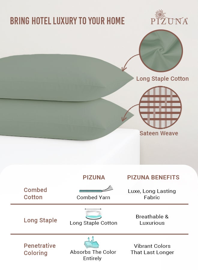 PIZUNA Pure 100% Cotton Pillow Case 48 x 74 cm Sea Foam, 400 Thread Count Soft Luxurious Long Staple Cotton Sateen Weave Pillow Cover (Cooling Pillowcase Sea Foam- 2 PC) - Image 2