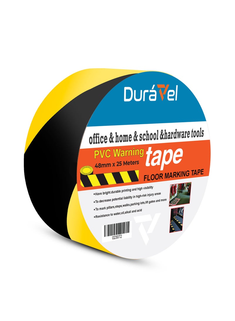 درافل شريط تحذير أرضيات من مادة البولي فينيل كلوريد من دورافيل، 2 بوصة × 25 مترًا، شريط تحذير ذاتي اللصق، حاجز تحذيري مقاوم للماء، أشرطة لاصقة للمنازل والمستودعات والمصانع والمدارس والبناء (أصفر/أسود، 25 مترًا) - Image 1