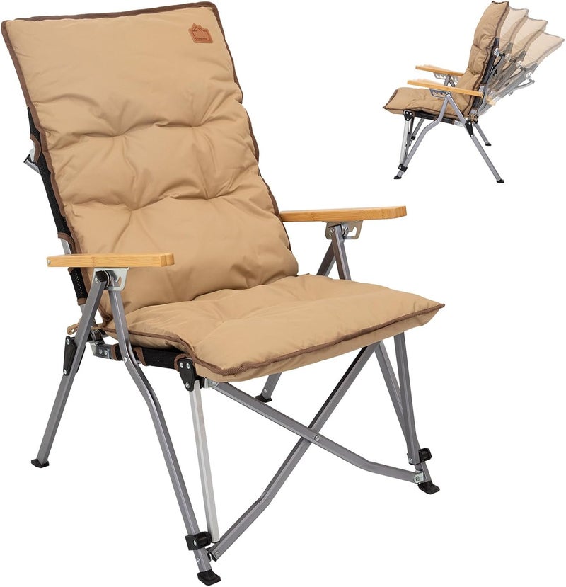 KingCamp Outdoor Chair, 4 Adjustable Levels, Folding Chair, High Back, Soft Cushion, Bamboo Handrail, Load Capacity 264.4 lbs (120 kg), Relaxing Chair, Lunch Break, Beach, Garden, Winter and Summer - Image 1