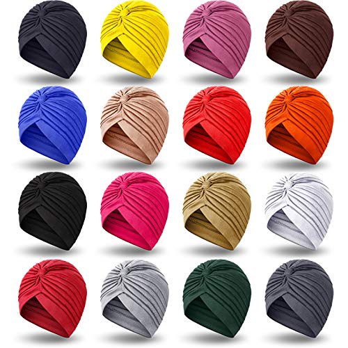 SATINIOR 16 Pieces Stretch Turbans Chemo Head Wraps Polyester Head Beanie Cover para Mujer Turbantes for Women(Chic Color) - Image 1