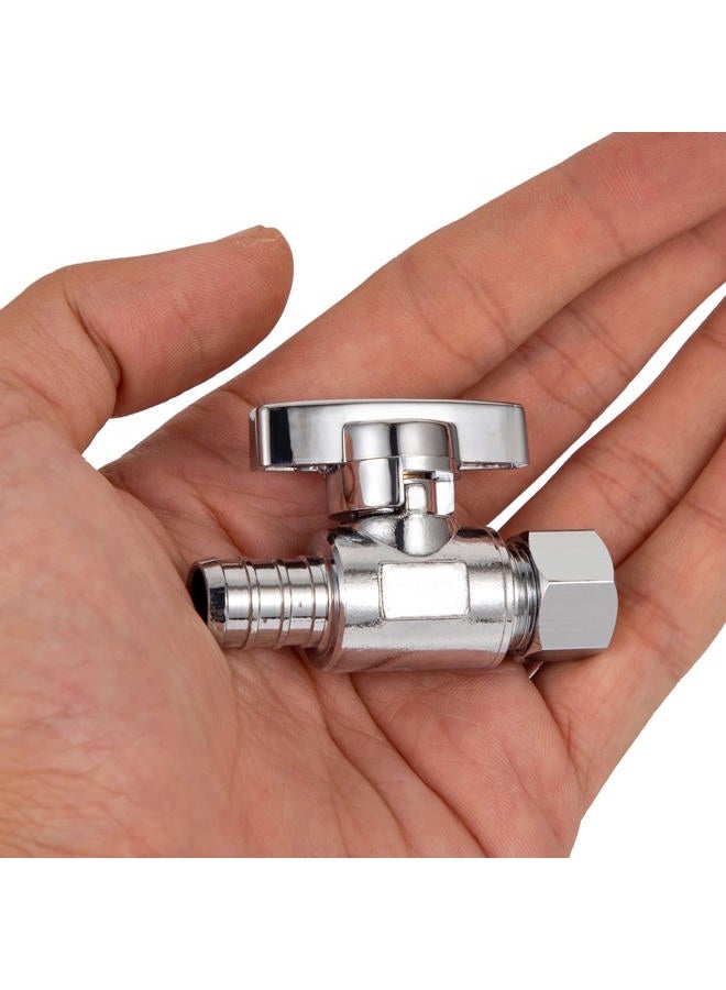 Breezliy 1/2 Pex Straight Stop Valve Sink Toilet Shut Off Valve,2 Pack Turn Straight Stop Valve 3/8" OD Compression X 1/2" Barb Crimp Pex LF Chrome Plated Brass with 2pcs 1/2 PEX Copper ring - Image 3