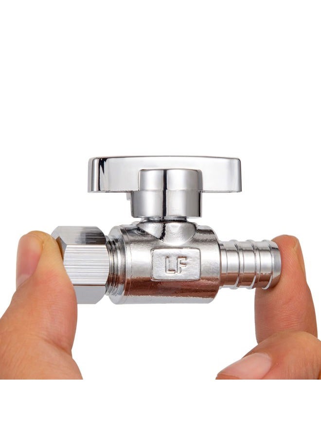 Breezliy 1/2 Pex Straight Stop Valve Sink Toilet Shut Off Valve,2 Pack Turn Straight Stop Valve 3/8" OD Compression X 1/2" Barb Crimp Pex LF Chrome Plated Brass with 2pcs 1/2 PEX Copper ring - Image 4