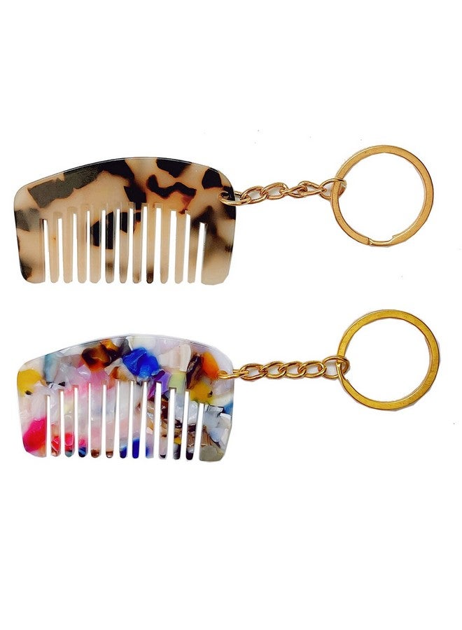 Luzen 2 قطع مشط ميني من الأسيتات مع حلقات مفاتيح، قلادة أزياء لطيفة، مضادة للكهرباء الساكنة، مشط محمول للسفر، مشط جيب مع حلقة مفاتيح للنساء، 2 لون - Image 2
