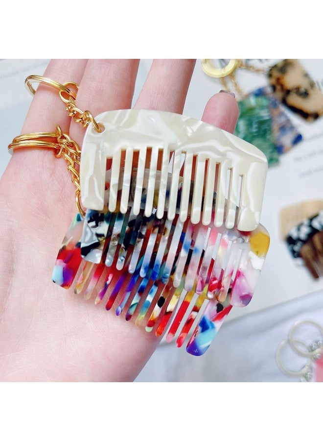 Luzen 2 قطع مشط ميني من الأسيتات مع حلقات مفاتيح، قلادة أزياء لطيفة، مضادة للكهرباء الساكنة، مشط محمول للسفر، مشط جيب مع حلقة مفاتيح للنساء، 2 لون - Image 5