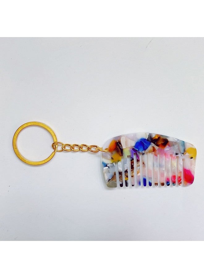 Luzen 2 قطع مشط ميني من الأسيتات مع حلقات مفاتيح، قلادة أزياء لطيفة، مضادة للكهرباء الساكنة، مشط محمول للسفر، مشط جيب مع حلقة مفاتيح للنساء، 2 لون - Image 4