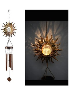 SYOSI Solar Wind Chimes for Outside, Sun Windchimes Outdoor w/Crackle Glass Ball Warm LED Light, Metal Wind Chime for Yard Patio Lawn Garden Hanging Decor Gardening Gift for Women Mom Grandma  - Image 1