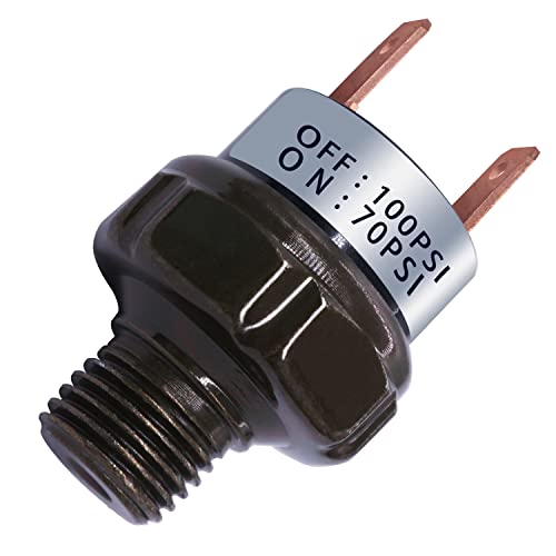 mankk Air Pressure Switch 70-100 PSI Thread 1/4" NPT 24V 12V DC Air Compressor Pressure Switch for Air Horn Train 70-100-1/4" NPT-BK - Image 1