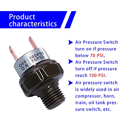 mankk Air Pressure Switch 70-100 PSI Thread 1/4" NPT 24V 12V DC Air Compressor Pressure Switch for Air Horn Train 70-100-1/4" NPT-BK - Image 4