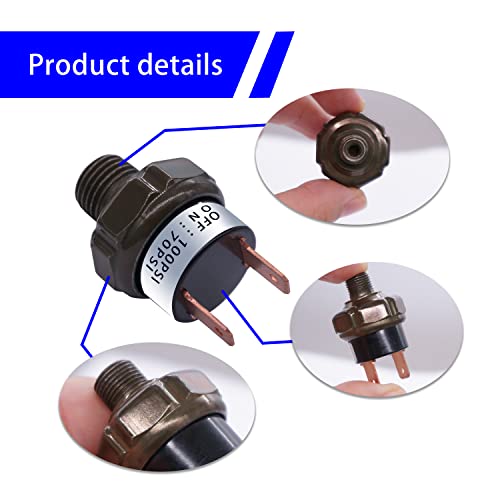 mankk Air Pressure Switch 70-100 PSI Thread 1/4" NPT 24V 12V DC Air Compressor Pressure Switch for Air Horn Train 70-100-1/4" NPT-BK - Image 5