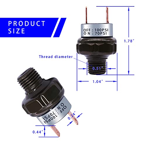 mankk Air Pressure Switch 70-100 PSI Thread 1/4" NPT 24V 12V DC Air Compressor Pressure Switch for Air Horn Train 70-100-1/4" NPT-BK - Image 3