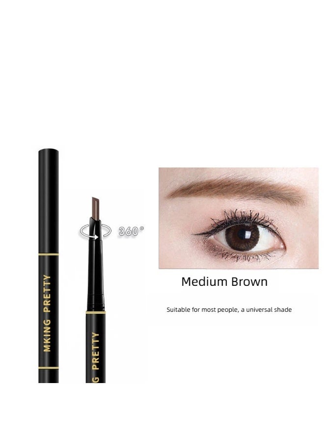 Fluff & Define Dual End Eyebrow Pencil, Creamy Triangle Twist Brow Pen For Soft Natural Defined Brows, Waterproof Sweatproof Smudge & Transfer-Resistant Long Lasting Formula -Medium Brown - Image 1