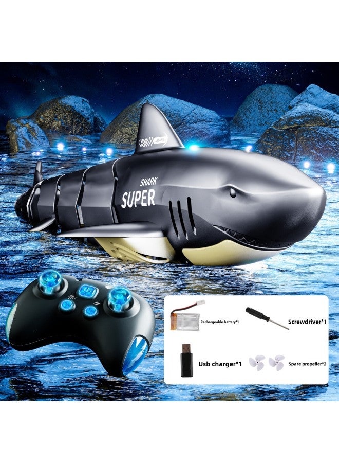 Electric Remote Control Shark Water Spray Light Whale Can Be Launched 24G Remote Control Boat Children's Toy Girl Bag Metal-Color:Mechanical Silver-fully Waterproof -Specification:Four-battery Configuration  - Image 1