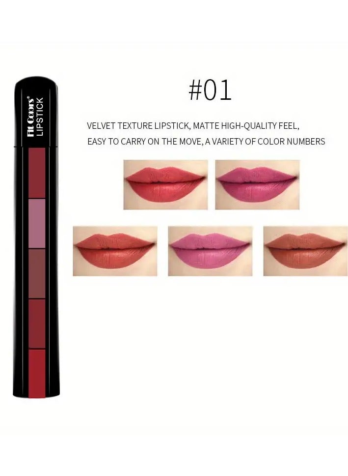 Fit Colors 5 In 1 Red Lipstick Strip Matte Velvet Texture Lip Gloss Makeup Long Lasting Non-stick Cup Lipstick Set Cosmetics Valentine's Day Gifts - Image 1