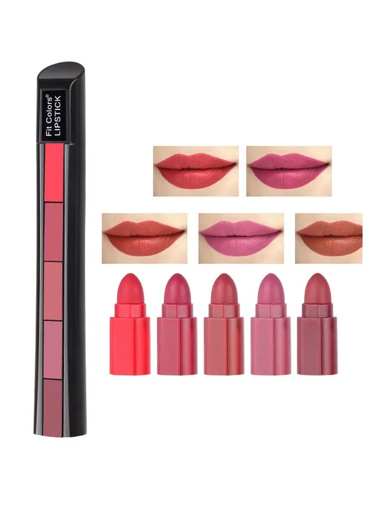 Fit Colors 5 In 1 Red Lipstick Strip Matte Velvet Texture Lip Gloss Makeup Long Lasting Non-stick Cup Lipstick Set Cosmetics Valentine's Day Gifts - Image 5