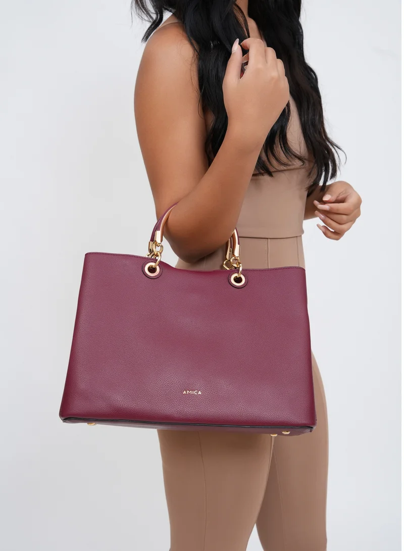AMICA  Emilia Ladies Satchel Leather Handbag- Plum Red  | Best Price UAE