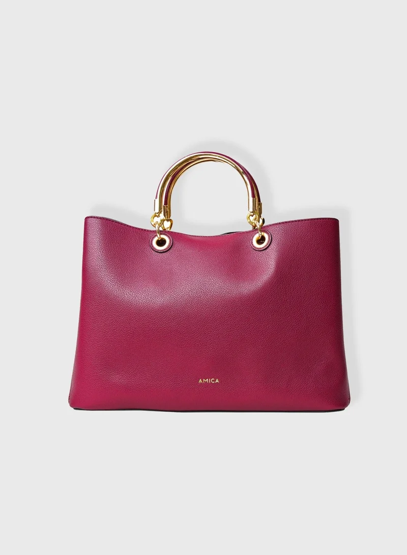 AMICA Emilia Ladies Satchel Leather Handbag- Plum Red