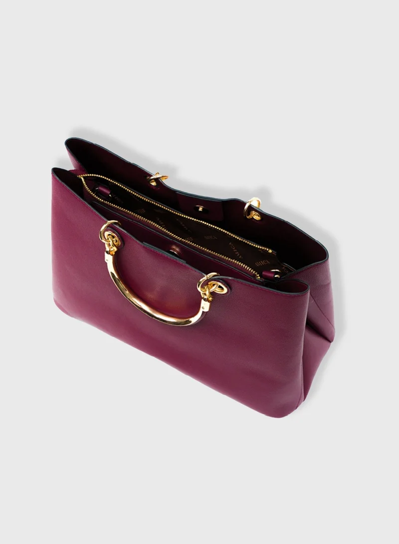 AMICA  Emilia Ladies Satchel Leather Handbag- Plum Red  | Best Price UAE