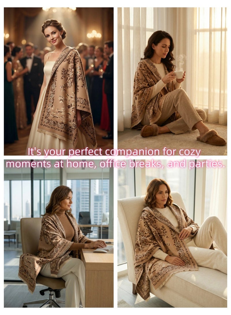 TAYYIB NOOR Luxury Ultra Soft Comfort Blanket & Shawl Wrap - Imitation Cashmere, Warm Thick Winter Scarf for Women, Versatile Cape for Evening Dressing, Perfect for Home Comfort & Stress Relief Gift - Image 2