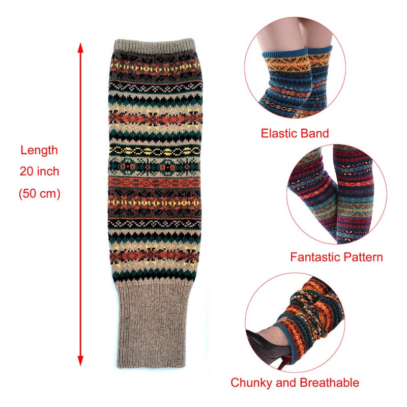 HUAMULAN 2 Pair Women Long Leg Warmers Winter Bohemian Cover Boot Cuffs Knit Crochet Over Knee Christmas Boho - Image 3