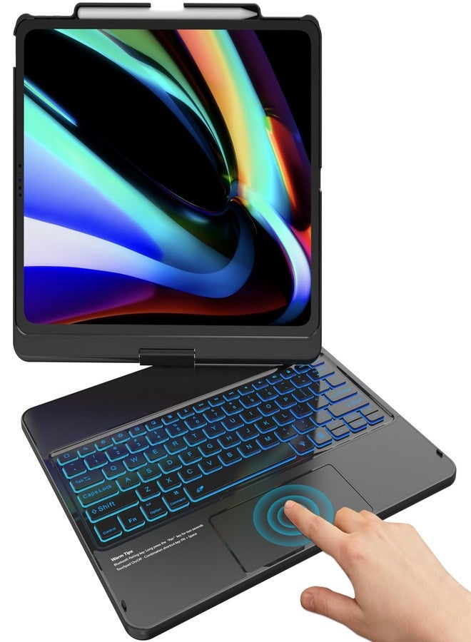 TQQ iPad Air 13 Inch Case Keyboard (M3 2025 / M2 2024), iPad Pro 12.9 (6th, 5th, 4th, 3rd Gen) Keyboard - 360° Rotatable, 7-Color Backlight, Multi-Touch Trackpad, Thin & Light (Black) - Image 1