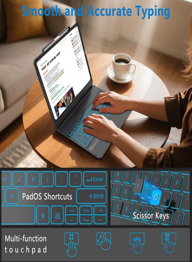 TQQ iPad Air 13 Inch Case Keyboard (M3 2025 / M2 2024), iPad Pro 12.9 (6th, 5th, 4th, 3rd Gen) Keyboard - 360° Rotatable, 7-Color Backlight, Multi-Touch Trackpad, Thin & Light (Black) - Image 4