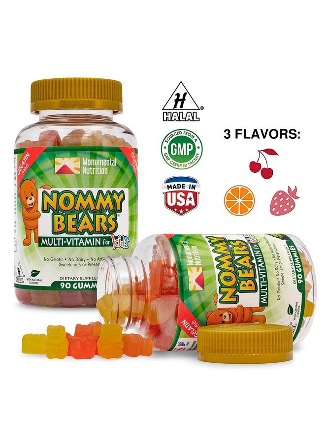 NOMMY BEARS - Multivitamin Gelatin-Free Gummies: For Kids, Children, Teens, Nom Nom Yummy, 3 Delicious Flavors, 11 Essentials, Gluten-Free, Halal Certified, Mommy Approved, Bear Shapes, Vegetarian - Image 1
