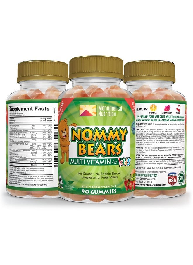 NOMMY BEARS - Multivitamin Gelatin-Free Gummies: For Kids, Children, Teens, Nom Nom Yummy, 3 Delicious Flavors, 11 Essentials, Gluten-Free, Halal Certified, Mommy Approved, Bear Shapes, Vegetarian - Image 1