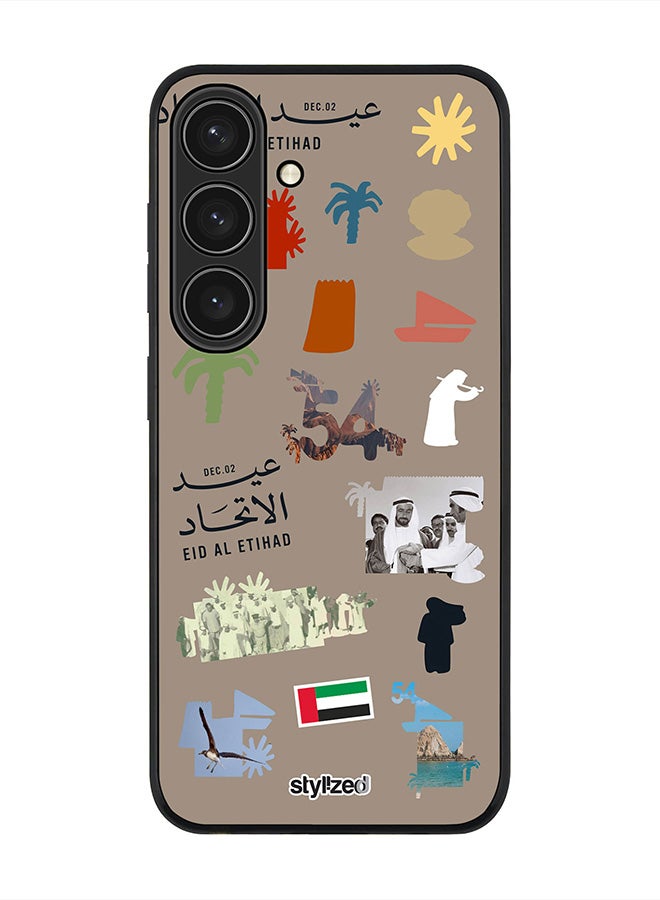 Stylizedd Cover for Samsung Galaxy S24 Case, Rugged Black Slim fit Soft Flexible Anti Drop TPU Gel Thin Protective Phone Cases- Eid Al Etihad 54th UAE National Day, Warm Grey - Image 1