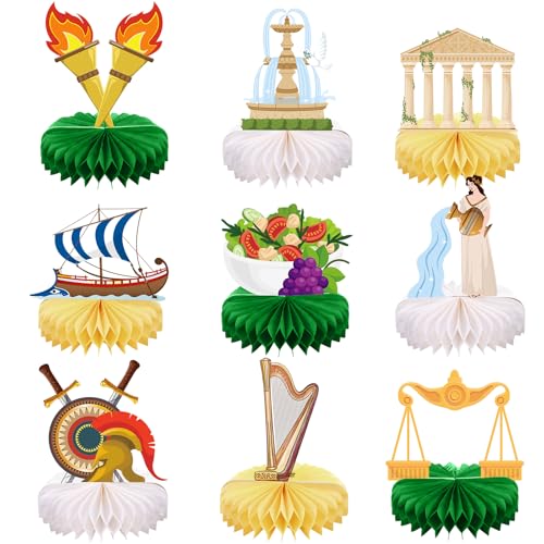Funrous 9 Pcs Greek Decoration Greece Honeycomb Centerpieces Ancient Greece Themed Party Decorations Greek Mythology Party Favors Cutout Craft for Birthday Decor Ancient Roman Activities Supplies - Image 1
