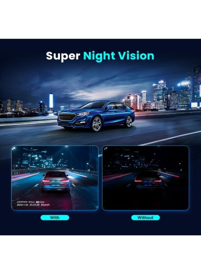 DDPAI Dash Cam Car 4K Front and Back, 2160P+1080P Dashcam Car Camera Built-in 32G eMMC Voice Control ADAS 5G WiFi GPS G-Sensor APP Control Night Vision 24 Hours Parking Monitor Support 512GB, N5 Dual - Image 4