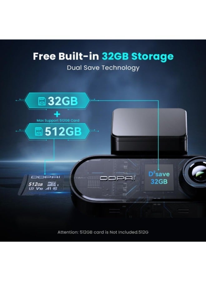 DDPAI Dash Cam Car 4K Front and Back, 2160P+1080P Dashcam Car Camera Built-in 32G eMMC Voice Control ADAS 5G WiFi GPS G-Sensor APP Control Night Vision 24 Hours Parking Monitor Support 512GB, N5 Dual - Image 5