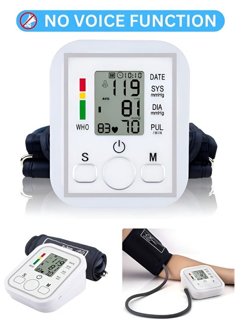 Electronic Blood Pressure Monitor – Accurate Digital Sphygmomanometer for Home Use, LCD Display, Cuff Included, Easy to Read, No Voice Function