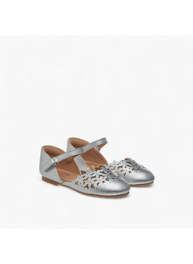 جونيورز Girls Cut-Out Detail Ballerina Shoes with Hook and Loop Closure