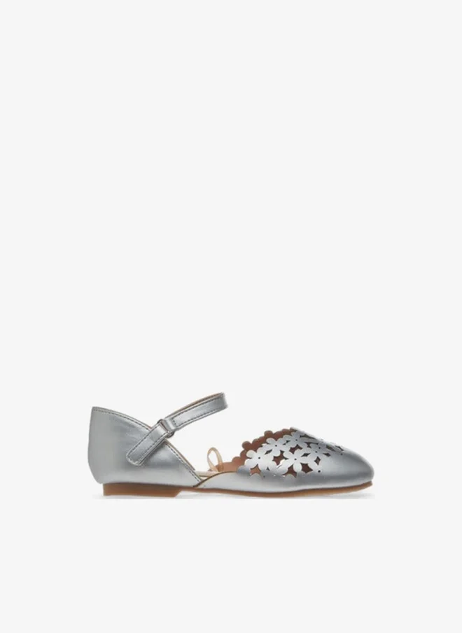 Juniors Girls Cut-Out Detail Ballerina Shoes with Hook and Loop Closure