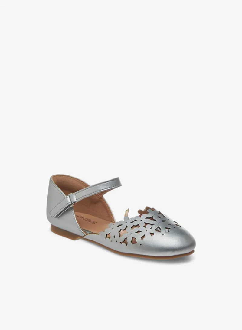Juniors Girls Cut-Out Detail Ballerina Shoes with Hook and Loop Closure