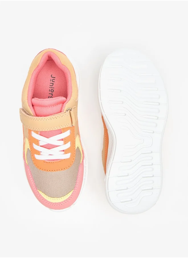 جونيورز Colourblock Sneakers with Hook and Loop Closure