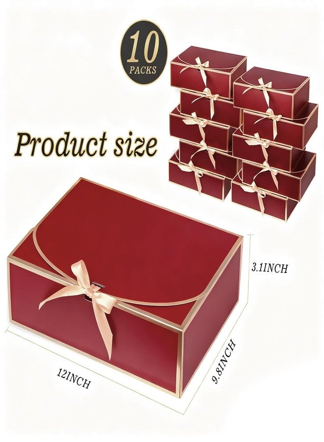 WLUSEAXI 10Pack Gift Boxes Gold-Rimmed Design(12×9.8×3.1inch) (Red) - Image 3