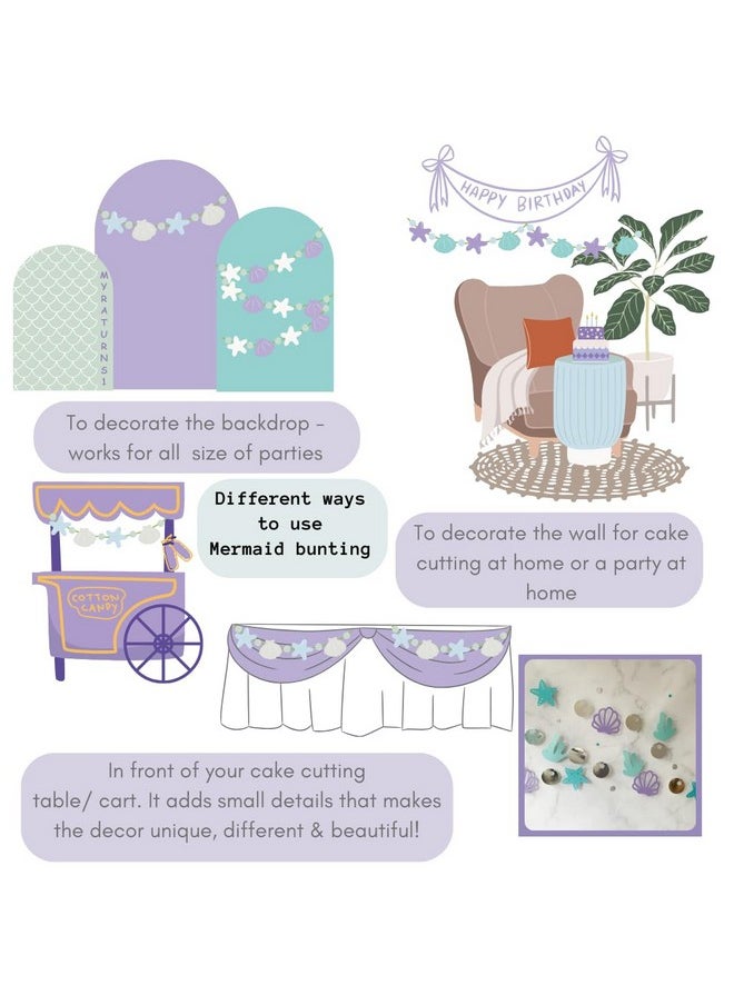 Pinfliers Pinfliers Mermaid Theme Birthday Decorations for Girls| Birthday Decoration Items for Girl| Birthday Backdrop for Decoration| Ocean Theme Paper Birthday Banner, Bunting| 18 Pcs| Multicolor| 67 inches  - Image 4