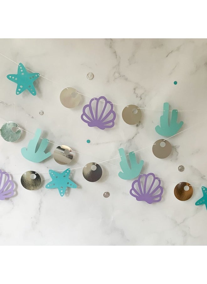 Pinfliers Pinfliers Mermaid Theme Birthday Decorations for Girls| Birthday Decoration Items for Girl| Birthday Backdrop for Decoration| Ocean Theme Paper Birthday Banner, Bunting| 18 Pcs| Multicolor| 67 inches  - Image 1