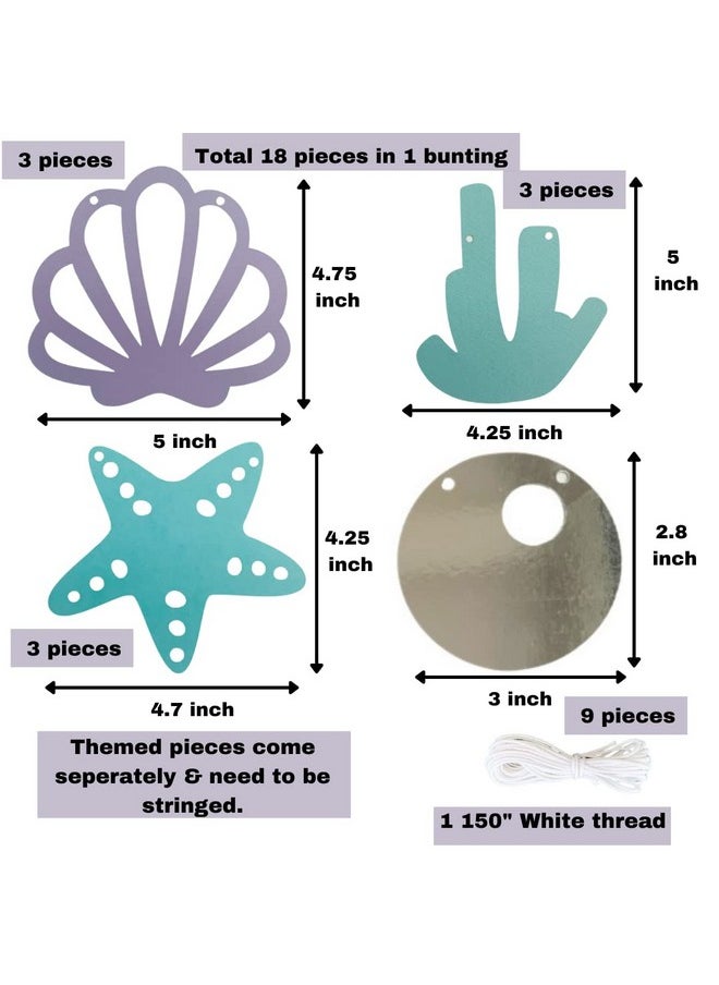 Pinfliers Pinfliers Mermaid Theme Birthday Decorations for Girls| Birthday Decoration Items for Girl| Birthday Backdrop for Decoration| Ocean Theme Paper Birthday Banner, Bunting| 18 Pcs| Multicolor| 67 inches  - Image 3